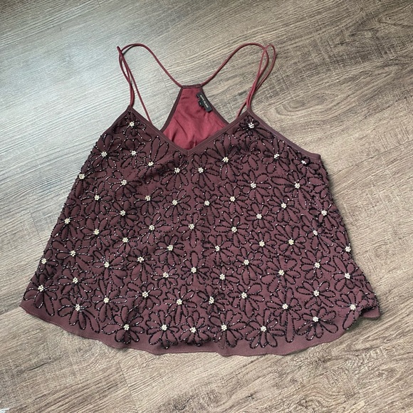 River island beaded tank top plum maroon strap - Picture 1 of 14
